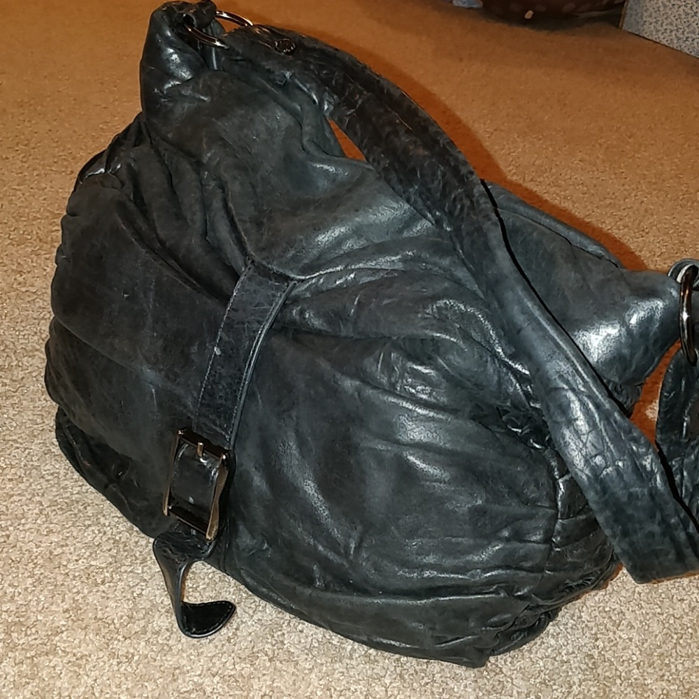 * Treesje Ruched Bliss Leather Handbag Black